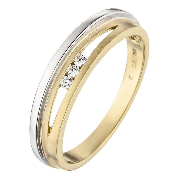 Goldring Jobo Gr. 56, Gelb (Gelbgold 375), Fingerringe, Damen, 56, Gelbgold 375 WeißGold 375, Gelbgold 375, WeißGold 375, Goldring, 375 Gold Bicolor Mit 3 Zirkonia-image
