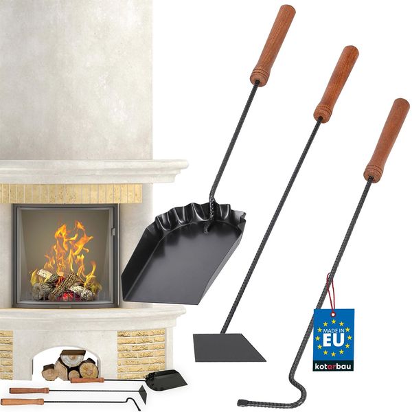 Kotarbau Set Di Attrezzi Per Caminetto Con Attizzatoio Raschietto Per Cenere Pala Per Carbone Set Di Attrezzi Per Caminetto Posate Manico In Legno Stufa Cucchiaio Nero Per Carbone Ferro Da Stiro Per Stufe-image