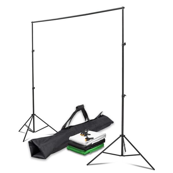 Sistema Di Sfondi Instarter 155-305 Cm Di Larghezza, Sfondo Fotografico In Verde, Bianco E Nero, Morsetti Per Fotografia E Green Screen, Supporto Per Sfondi In Carta E Tessuto-image