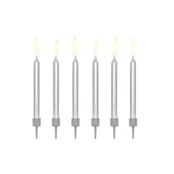 Candeline Per Torta Di Compleanno Argento Semplice 6 Cm 6 Pezzi-image