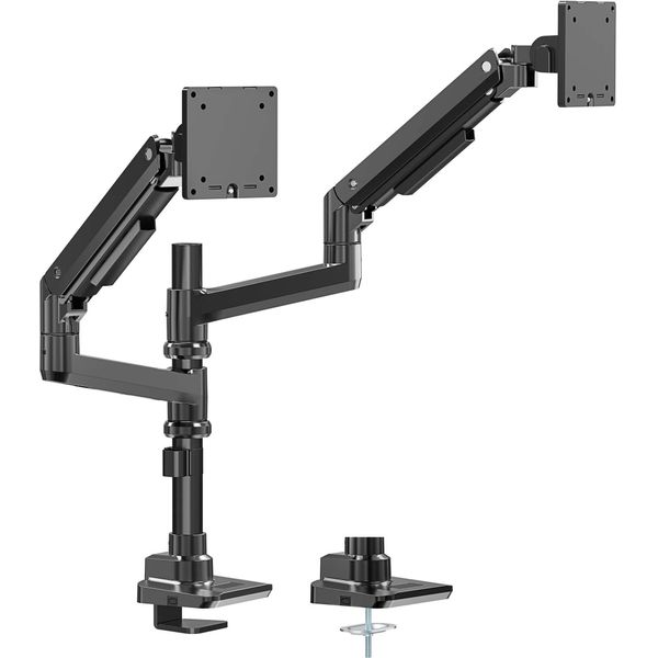 Supporto Doppio Per Monitor Wiltec Con Piastra Vesa Per Monitor Piatti E Curvi, Supporto Per Monitor Fino A 20 Kg, Supporto Per Monitor Con Morsetto Da Tavolo-image