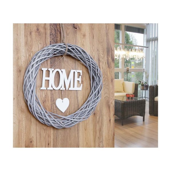 TüRkranz Home Rund, Dekokranz Wandkranz Kranz, Holz Ø 40Cm Mvg Weiß-Grau-image