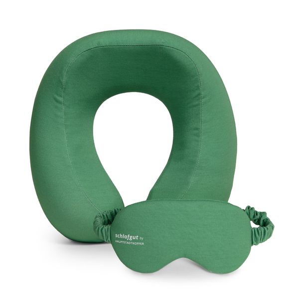 Set Da Viaggio Cuscino Da Viaggio In Memory Foam + Maschera Per Il Sonno Cuscino Per Il Collo Che Blocca La Luce, Copertura Per Aereo Rimovibile E Lavabile, Cuscino Per Il Collo E Maschera Per Gli Occhi Accessori Da Viaggio, Verde-image