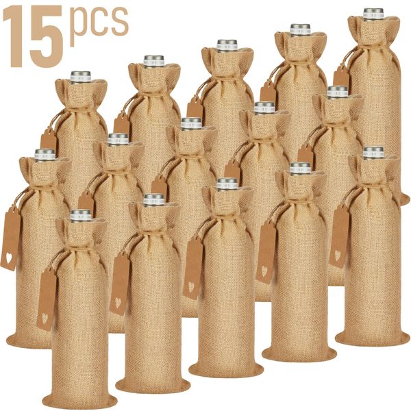 Brubaker Sacchetto Per Vino Per Natale - Unicolore - 36 Cm X 17 Cm Sacchetto Di Iuta - Sacchetto Per Vino Regalo Per Vino, Spumante - Sacchetto Per Bottiglie, 15 Pezzi-image
