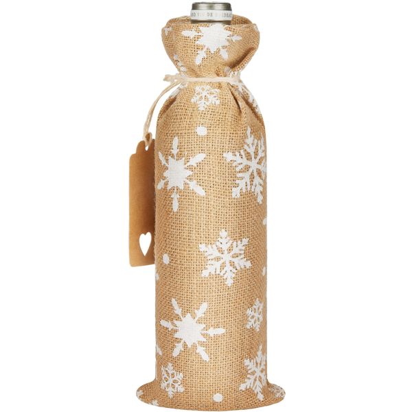 Brubaker Sacchetto Natalizio Per Vino - Fiocchi Di Neve Bianchi - 36 Cm X 17 Cm Sacchetto Di Iuta - Sacchetto Per Vino, Spumante, Champagne - Sacchetto Per Bottiglie, 1 Pezzo-image