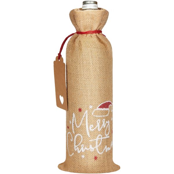 Brubaker Sacchetto Natalizio Per Vino - Buon Natale - 36 Cm X 17 Cm Sacchetto Di Iuta - Sacchetto Per Vino, Spumante - Sacchetto Per Bottiglie Di Buon Natale, 1 Pezzo-image