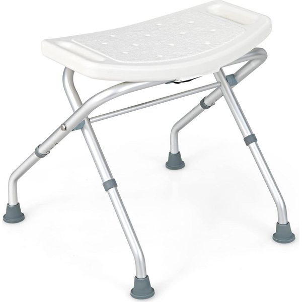 Sgabello Da Doccia Regolabile In Altezza Costway, Panca Da Doccia In Alluminio 150 Kg Di Portata, Panca Da Bagno Con Piedini In Gomma Antiscivolo, Sgabello Da Bagno Sedia Da Doccia Bianco-image