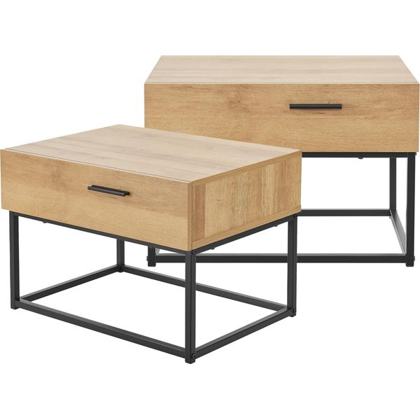 Comodino 'Lavangen' Set Di 2 Con Un Cassetto Effetto Rovere / Nero-image