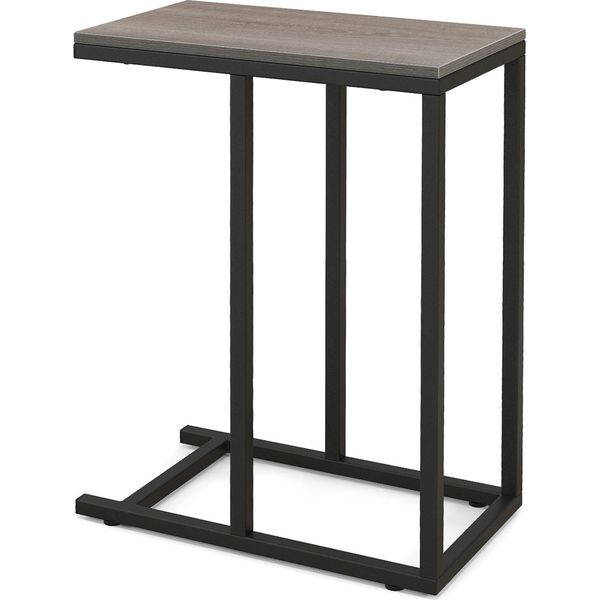 Costway Tavolino A C Per Divano E Letto, Tavolino Da Divano Alto 64 Cm Con Struttura In Metallo, Tavolino Porta Tv In Rovere Grigio-image