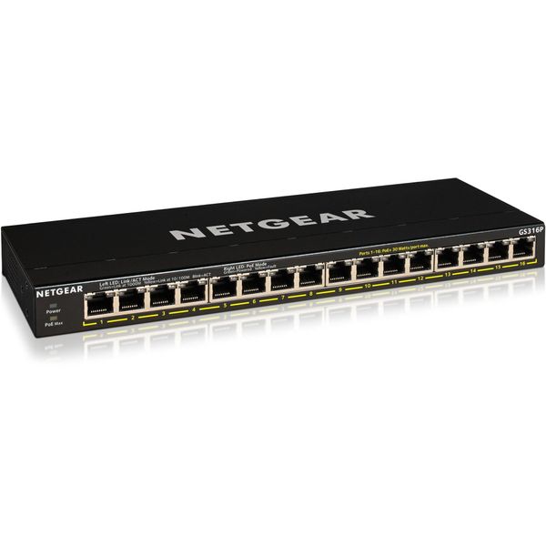 Netgear GS316P Unmanaged Gigabit Ethernet (10/100/1000) Power Over Ethernet (Poe) Black-image