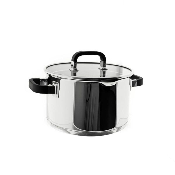 Casseruola Di Alta Qualità In Acciaio Inox Con Manico In Silicone E Coperchio In Vetro, Argento, 28 Cm-image