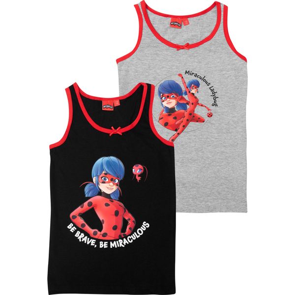 Canottiera Miraculous Per Bambine - Canottiera Intima Per Bambini Ladybug Nero/Grigio (Confezione Da 2) 122/128-image