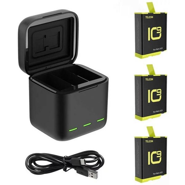 Telesin Box Telesin Three-Channel Charger + 3 Batteries For Gopro Hero 12 / 11 / 10 / 9 (GP-BNC-902-B)-image