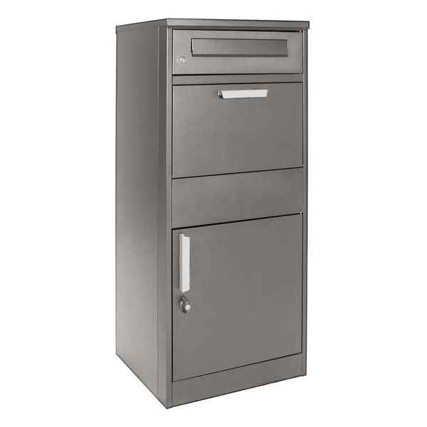 Cassetta Per Pacchi Wiltec Grigia 500 X 370 X 1120 Mm, Cassetta Per Pacchi A Domicilio, Accettazione Pacchi Privata Adatta A Pacchi E Piccole Confezioni, Cassetta Per Lettere Autoportante In Acciaio-image