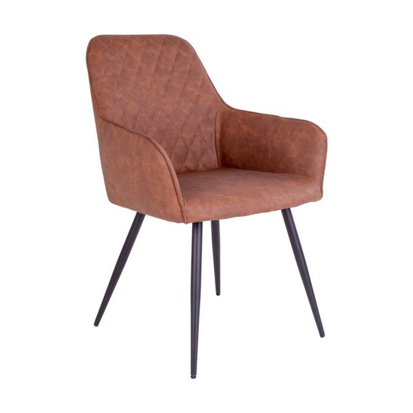 Sedia Da Pranzo Hasse In Pelle Fintapoliuretanomarrone Vintage Con Gambe In Metallo Laccato Nero.-image