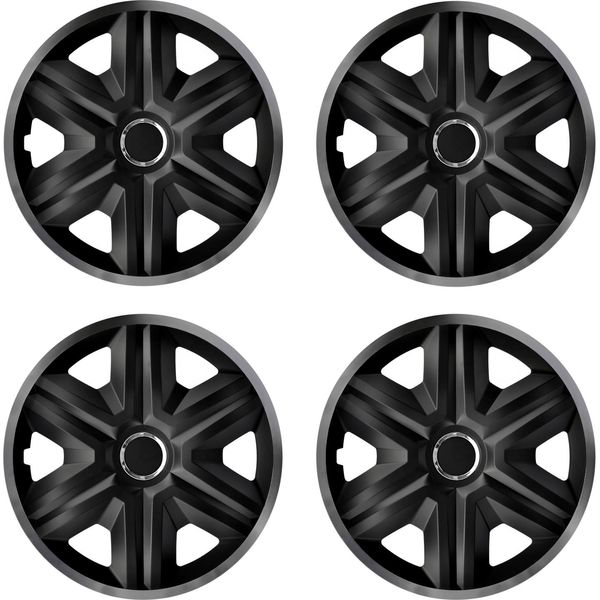 4X Coprimozzo Universali Copriruota Auto 4 Pezzi Nero/Grafite, 16""-image