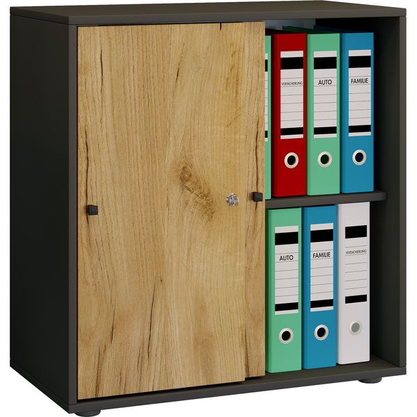 Armadio Ufficio Lona Antracite / Miele Di Quercia L. 70 X A. 73 X P. 37 Cm-image