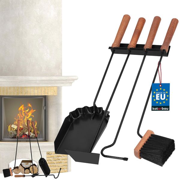 Kotarbau® Set Per Caminetto Nero Set Di Stufe Moderne Accessori Per Caminetto Set Di Spazzole Paletta Raschiacenere Poker Set Per La Pulizia Del Caminetto In Acciaio E Legno Accessori Per Caminetto Utensili Per Caminetto-image