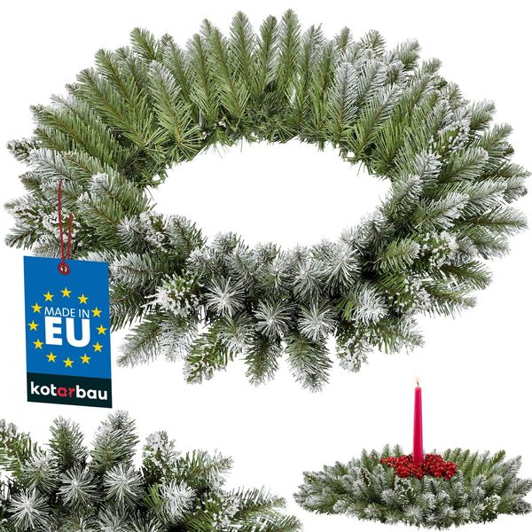 Kotarbau® Ghirlanda D'avvento ⌀ 60 Cm Ghirlanda Di Natale Porta D'ingresso Verde Abete Con Neve Plastica Ghirlanda Di Natale Porta D'avvento Decorazione Di Natale All'aperto Decorazioni Di Natale-image