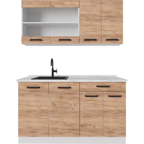 Vicco Cucina Monoblocco R-Line, 140 Cm Pl Rovere, Quercia Dorata/Bianco/Bianco-image