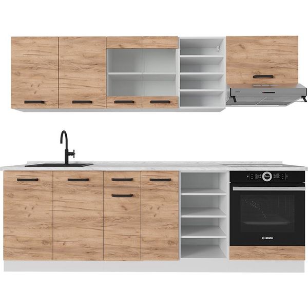 Vicco Cucina Componibile R-Line, 240 Cm Pl Marmo, Quercia Dorata/Bianco/Bianco-image