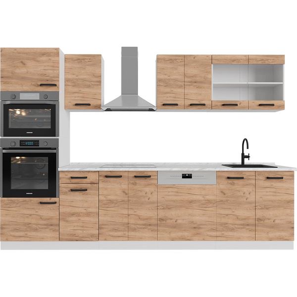 Vicco Cucina Componibile R-Line, 300 Cm Pl Antracite, Quercia Dorata/Bianco/Bianco-image