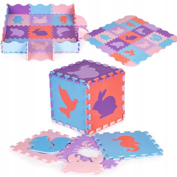Tappeto Puzzle Coil, Tappetino Per Bambini, Puzzle In Schiuma, Tappetino Per Box, Per Bambini, Animali, Elementi Rimovibili, Struttura Grossa, Impermeabile, Schiuma Eva, Design Moderno, 25 Elementi, Tappetino Multicolore, Viola-image