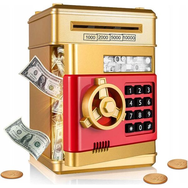 Salvadanaio Elettronico Coil, Salvadanaio, Mini Cassaforte, Bancomat, Codice Pin, Banconote E Monete, Effetti Sonori, Rosso-image