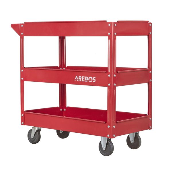 Carrello Da Officina Arebos Rosso | 3 Scomparti | Fino A 100 Kg | Con Rotelle E Maniglia-image