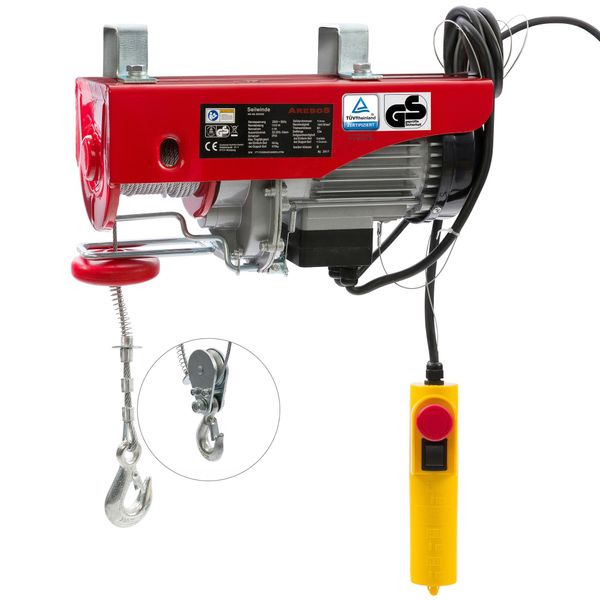 Arebos Argano A Fune 230 V 500 W, Capacità Di Carico 400-800 Kg, Telecomando Rosso-image