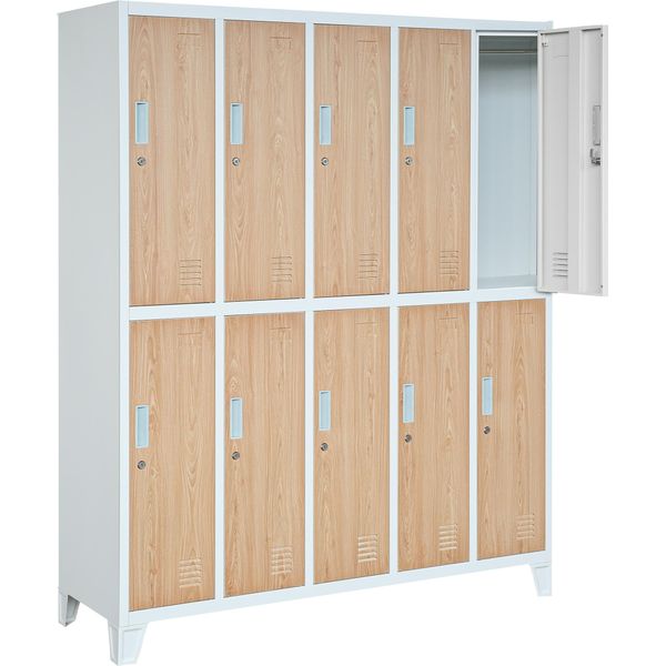 Armadietto 5B2A Armadietto In Metallo Su Gambe Con 10 Scatole Armadietto Armadietto In Metallo Con 10 Scomparti Porta Etichette In Metallo 172 Cm X 136 Cm X 45 Cm Colore: Bianco / Rovere Sonoma-image