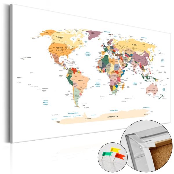Quadro In Sughero Non Tessuto - Mappa Del Mondo 60X40 Cm Mappe K-B-0010-P-B-image