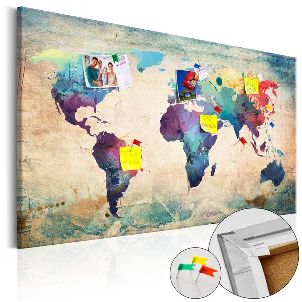 Quadro In Sughero Non Tessuto - Mappa Del Mondo Colorata 120X80 Cm Mappe K-B-0050-P-A-image