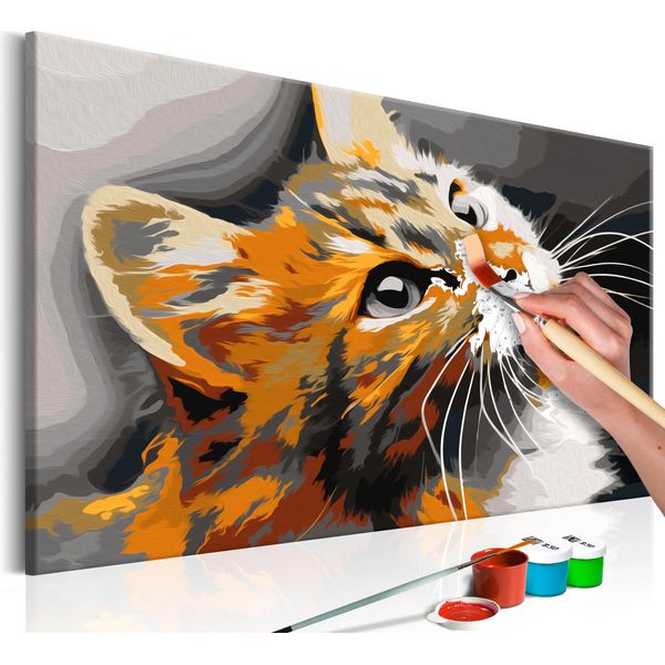 Tessuto Non Tessuto Pittura Per Numeri - Gatto Rosso 60X40 Cm Animali N-A-0196-E-A-image