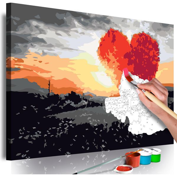Tessuto Non Tessuto Painting By Numbers - Albero A Forma Di Cuore (Alba) 60X40 Cm Paesaggi N-A-0380-E-A-image
