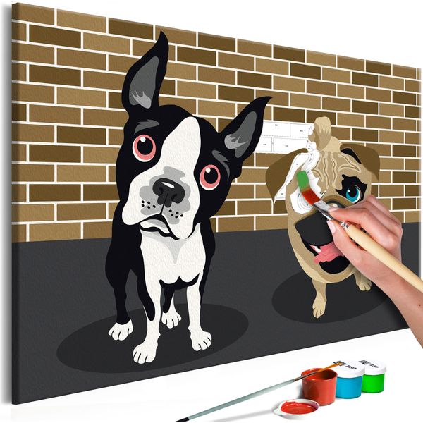 Pittura In Tessuto Non Tessuto Con Numeri - Cute Dogs 60X40 Cm Animali N-A-0374-E-A-image