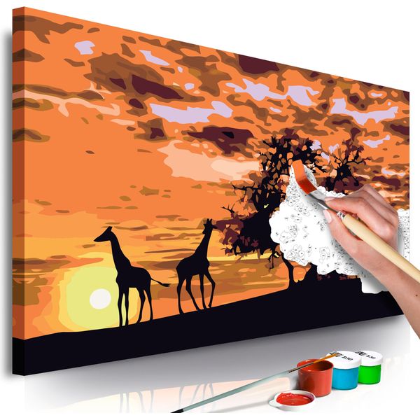 Tessuto Non Tessuto Painting By Numbers - Savana (Giraffe Ed Elefanti) 60X40 Cm Paesaggi N-A-0368-E-A-image