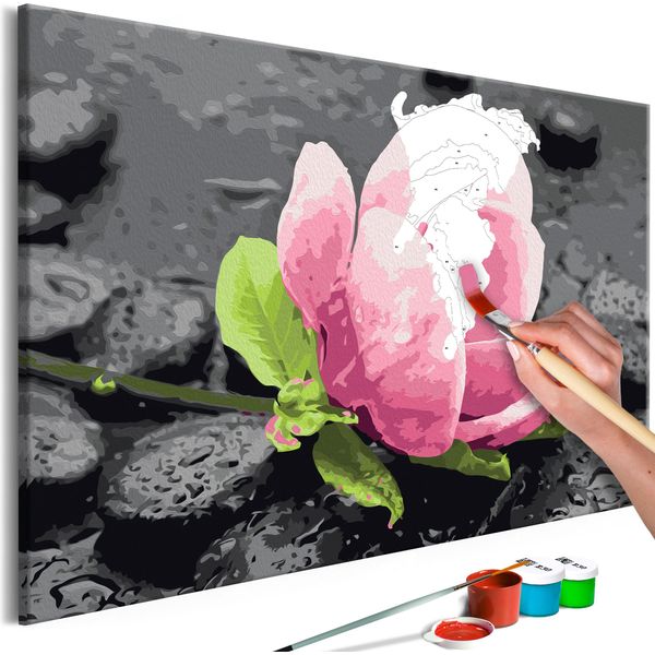 Tessuto Non Tessuto Painting By Numbers - Fiore Rosa E Pietre 60X40 Cm Fiori N-A-0397-E-A-image