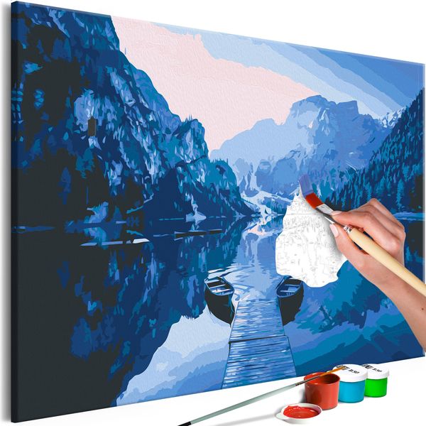 Pittura In Tessuto Non Tessuto Con Numeri - Barche Sul Lago 60X40 Cm Paesaggi N-A-1061-E-A-image
