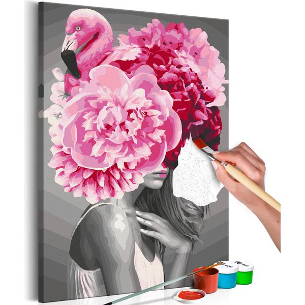 Pittura In Tessuto Non Tessuto Con Numeri - Flamingo Girl 40X60 Cm Persone N-A-1083-E-A-image