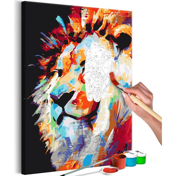 Tessuto Non Tessuto Painting By Numbers - Ritratto Di Leone Colorato 40X60 Cm Animali N-A-1132-E-A-image