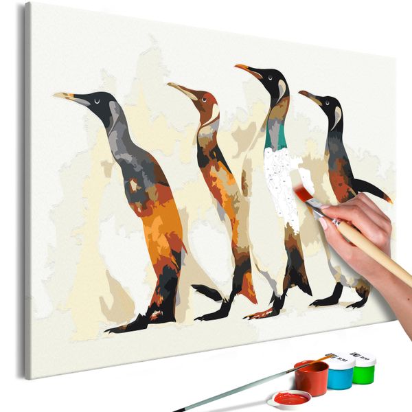 Tessuto Non Tessuto Pittura Per Numeri - Famiglia Di Pinguini 60X40 Cm Animali N-A-1178-E-A-image