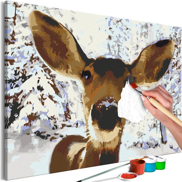Pittura In Tessuto Non Tessuto Con Numeri - Amico Cervo 60X40 Cm Animali N-A-1190-E-A-image