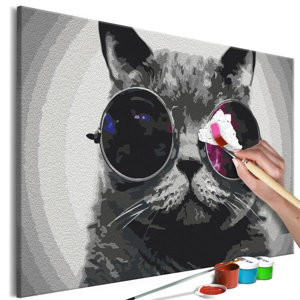 Tessuto Non Tessuto Painting By Numbers - Gatto Con Occhiali 60X40 Cm Animali N-A-1242-E-A-image