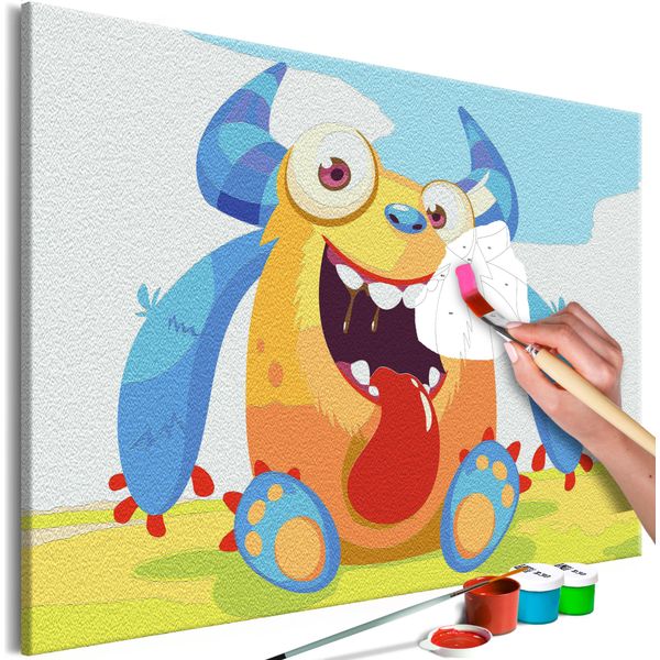 Pittura In Tessuto Non Tessuto Con Numeri - Cute Monster 60X40 Cm Per Bambini N-A-1258-E-A-image