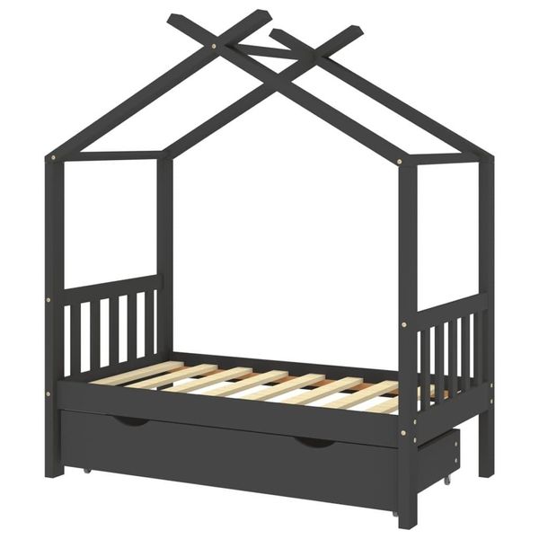 Vidaxl Letto Per Bambini Con Cassetto In Pino Massiccio Grigio Scuro 70X140 Cm-image