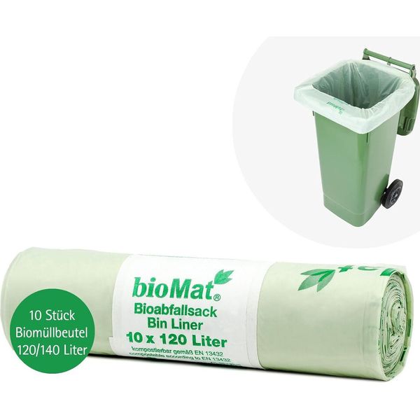 Biomat 97003 Sacco Per Rifiuti Organici Biomat, 120 Litri, Verde-image