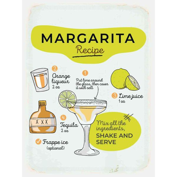 Vianmo Insegna In Legno 40X30 Cm Margarita Recipe Orange Lime-image