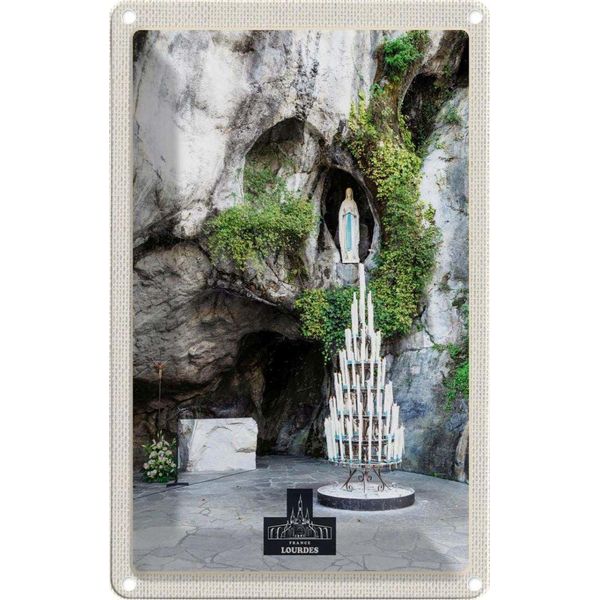 Vianmo Insegna Di Latta 30X20 Cm Frankreich Lourdes Jesud Kerzen Natur-image