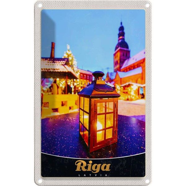 Vianmo Insegna Di Latta 18X12 Cm Riga Lettland Weihnachten Laterne-image